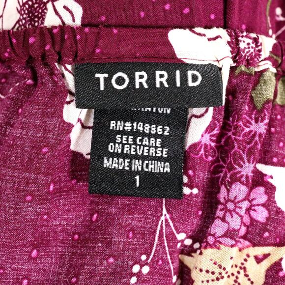 Torrid Top Plus Size 1X Plum White Floral Off Shoulder Spaghetti Straps Blouse - Picture 3 of 13